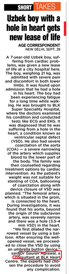 Dr. Gaurav Agrawal - Short Takes - Uzbek boy news article